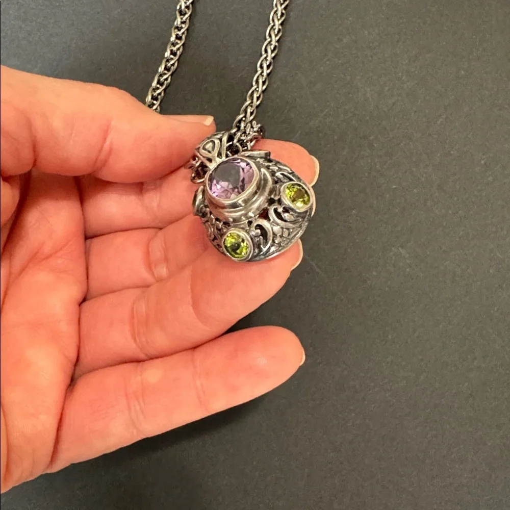 Vintage 925 Italy Amethyst Peridot Filigree Necklace 18